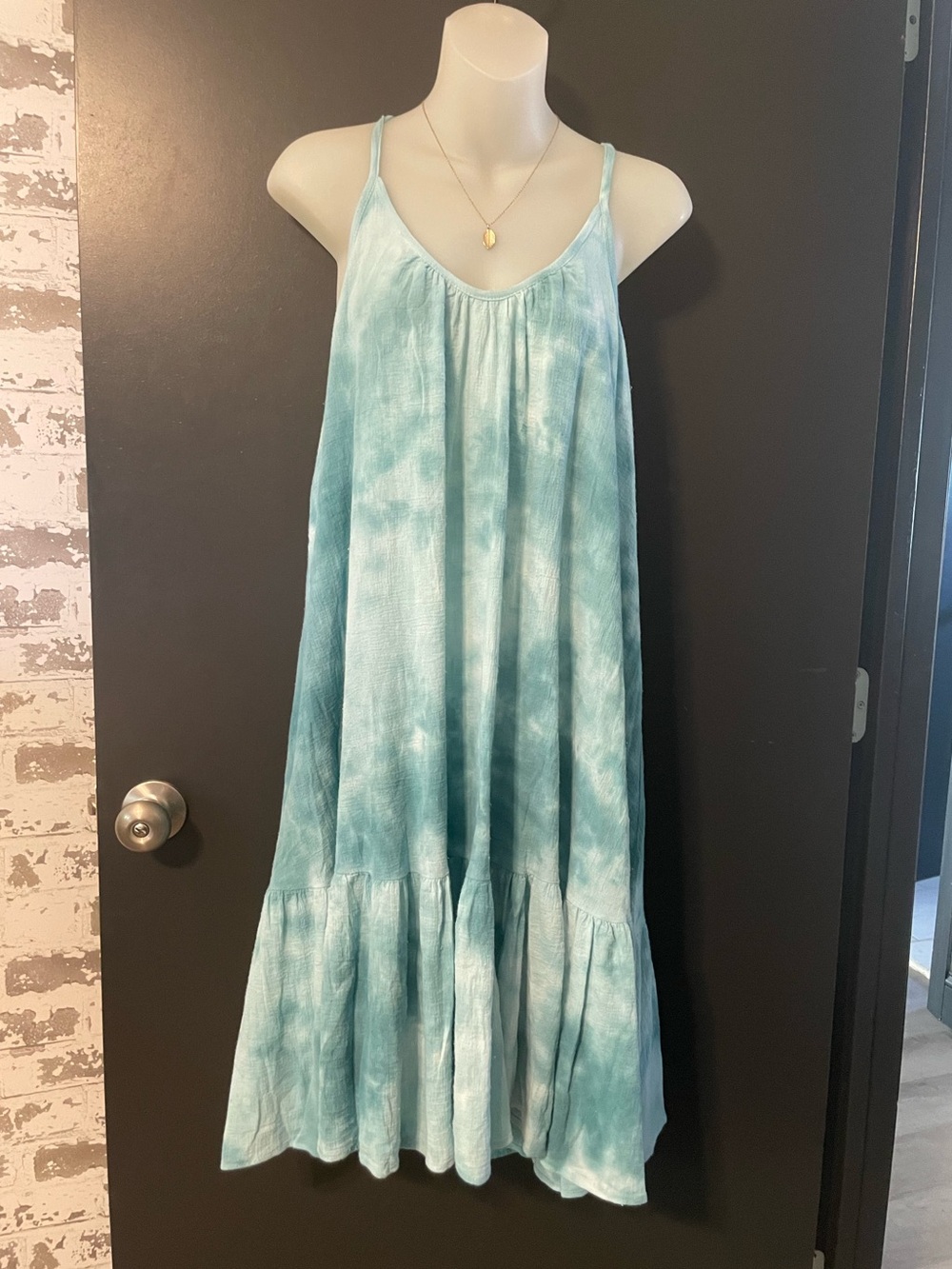 Maronie Seafoam turquoise Tie-Dye Cotton Gauze Swing Dress Made in USA NWOT